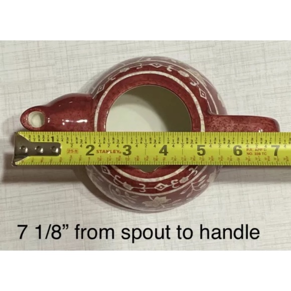 💥HOST PICK💥Hand Painted Squat 3 3/4” Tea Pot+Lid - Red Brown/Tan ~Some Crazing - Picture 6 of 11